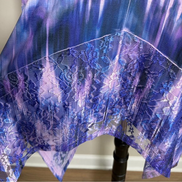 One World Purple Tie Dye Embellished Lace Asymmetrical Tunic XL - Picture 5 of 10